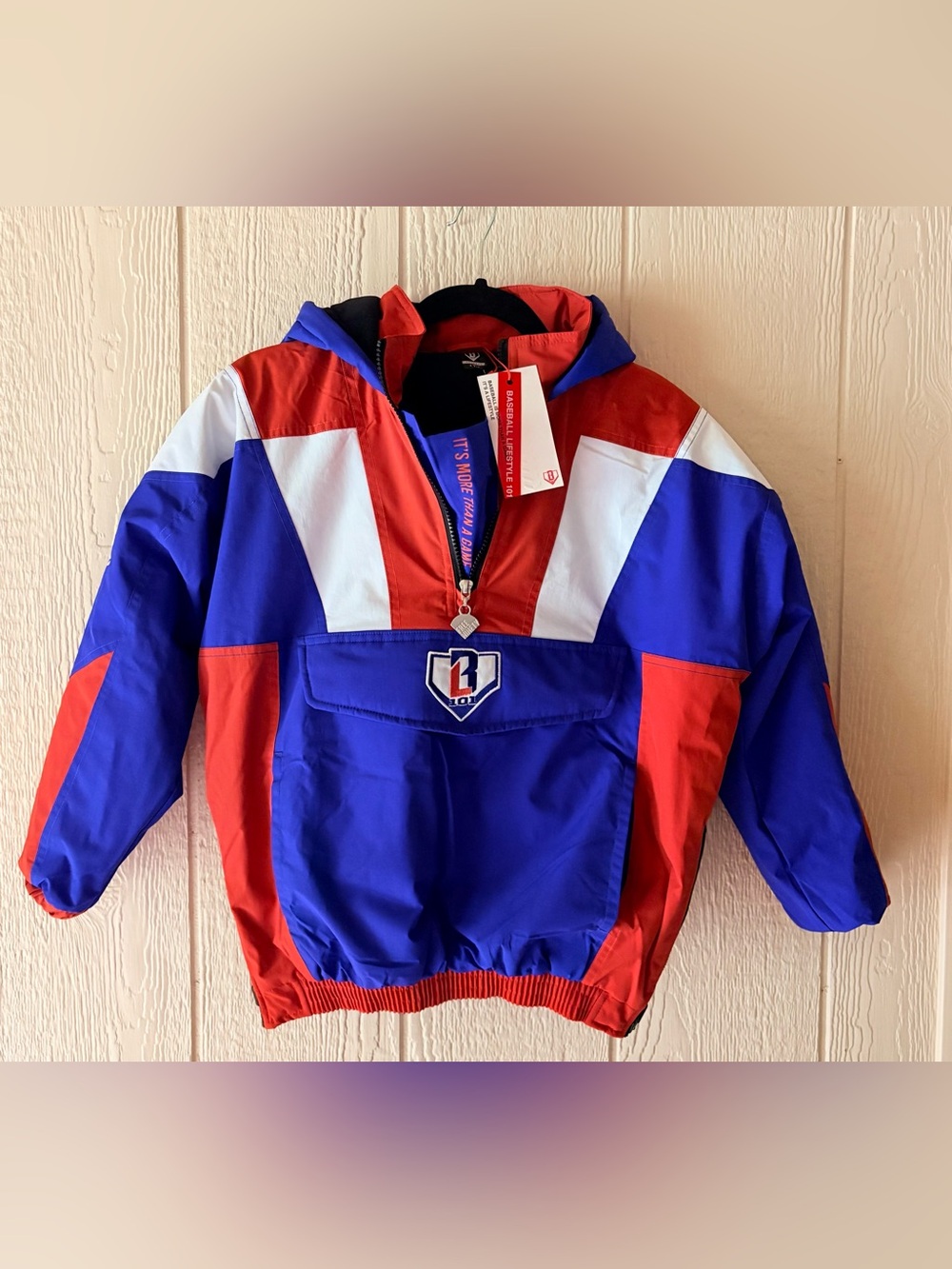 Baseball Lifestyle 101 Colorblock Pullover Jacket Youth Large Red White Blue NWT